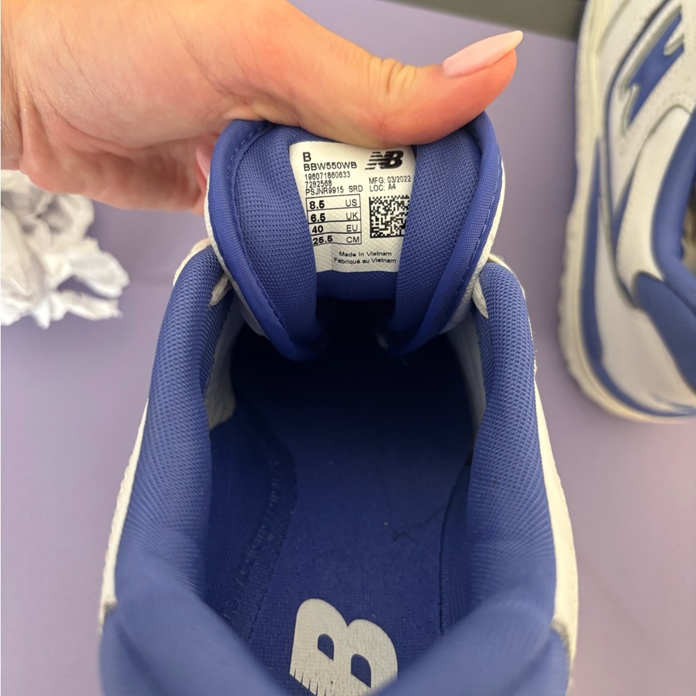New Balance 550 White and Purple Sneakers - Picture 6 of 8